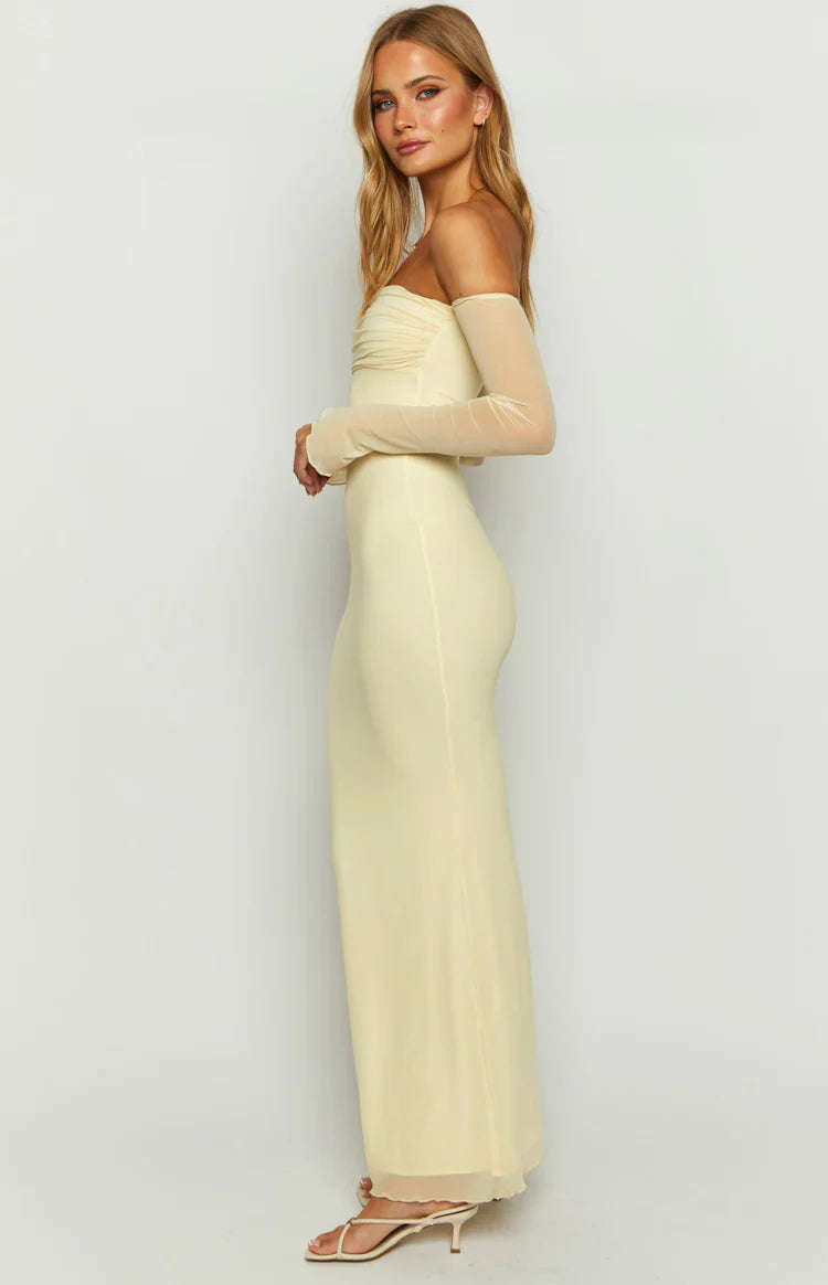 Odette Cream Long Sleeve Formal Maxi Dress - US 16 | Beginning Boutique Exclusive Odette Cream Long Sleeve Formal Maxi Dress - US 16 | Beginning Boutique Exclusive