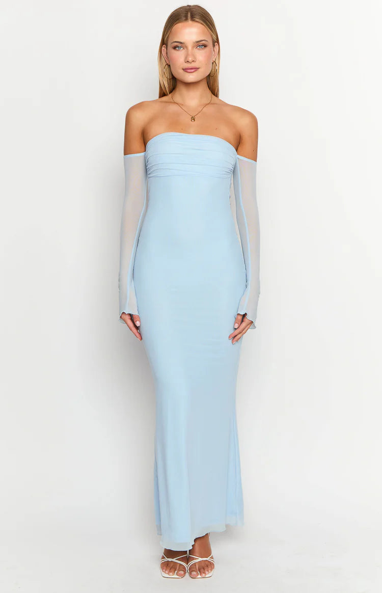 Odette Light Blue Long Sleeve Formal Maxi Dress