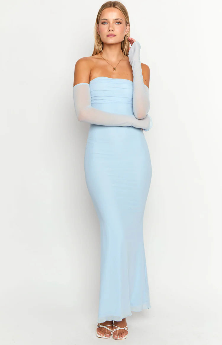 Odette Light Blue Long Sleeve Formal Maxi Dress - US 6 | Beginning Boutique Exclusive Odette Light Blue Long Sleeve Formal Maxi Dress - US 6 | Beginning Boutique Exclusive