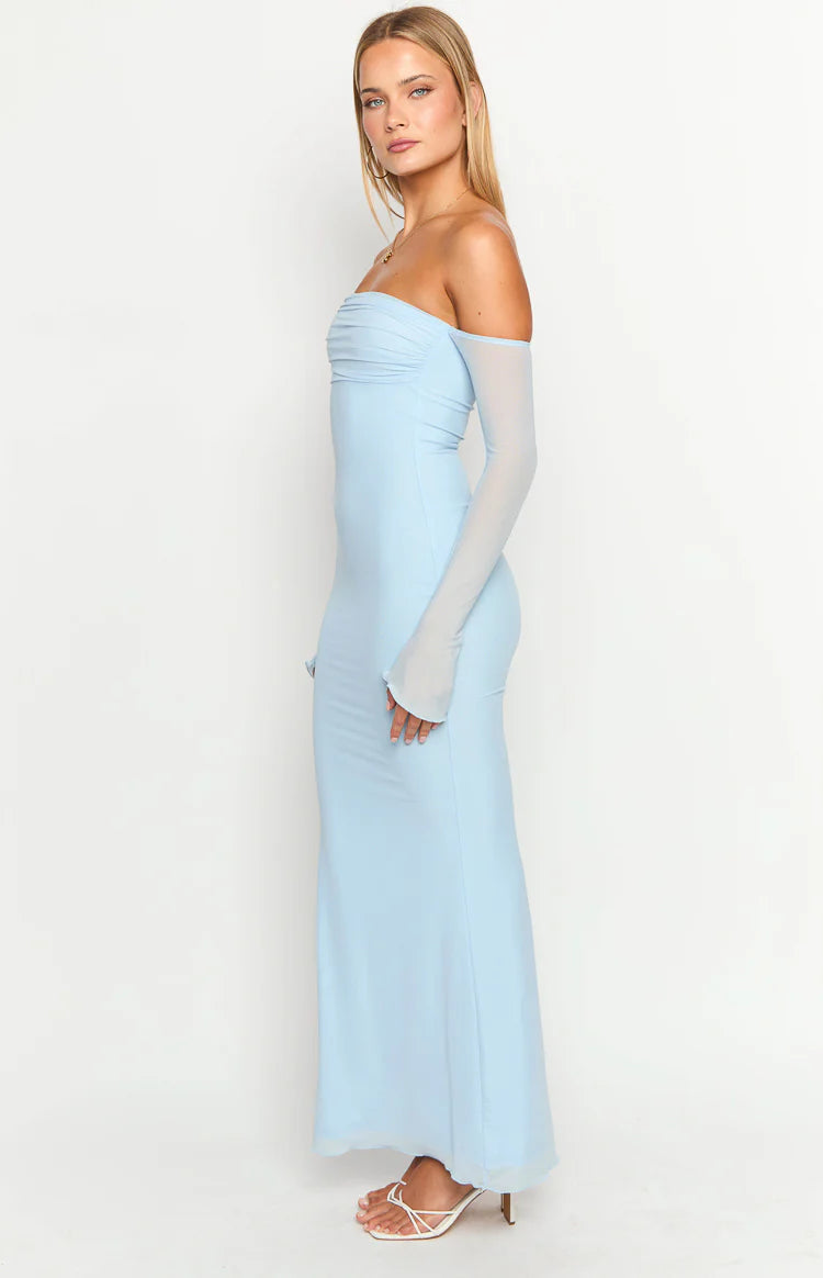 Odette Light Blue Long Sleeve Formal Maxi Dress - US 6 | Beginning Boutique Exclusive Odette Light Blue Long Sleeve Formal Maxi Dress - US 6 | Beginning Boutique Exclusive