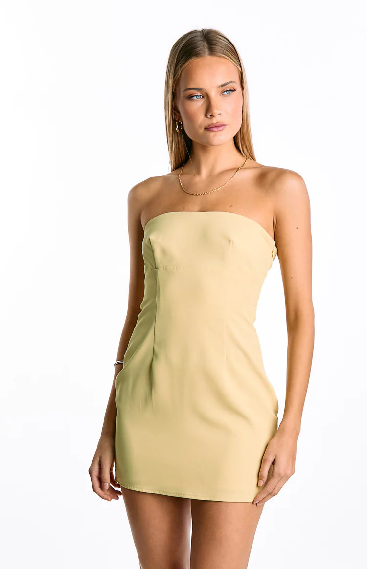 Oliva Butter Yellow Strapless Mini Dress - 8 | Beginning Boutique Exclusive Oliva Butter Yellow Strapless Mini Dress - 8 | Beginning Boutique Exclusive