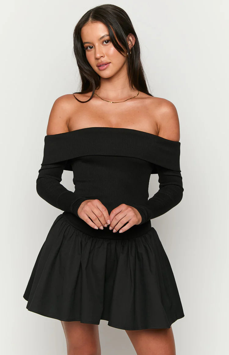 One Dance Black Long Sleeve Mini Dress - US 0