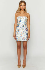 Orion White Italia Print Strapless Mini Dress