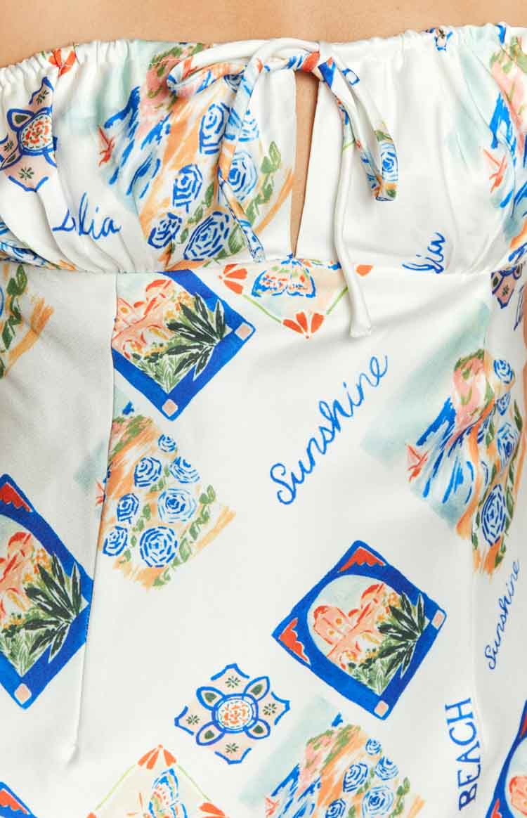 Orion White Italia Print Strapless Mini Dress