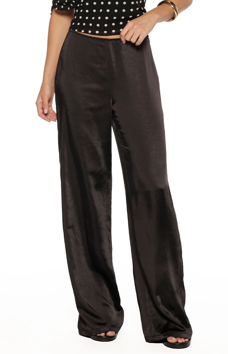 Orla Black Satin Straight Leg Pants