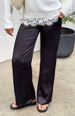 Beginning Boutique Orla Black Satin Straight Leg Pants black satin straight leg pants with a relaxed fit