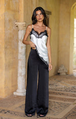 Orla Black Satin Straight Leg Pants