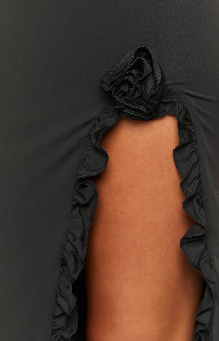 black backless halter mini dress Verlaine Black Satin Maxi Dress
