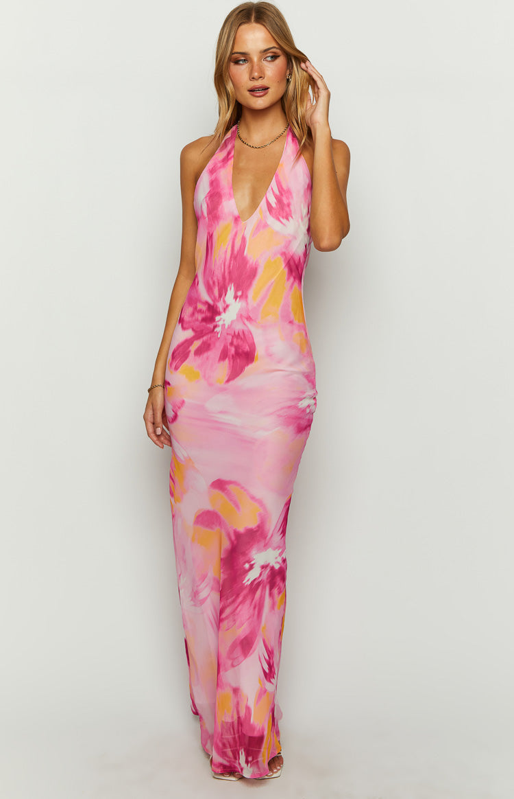Orleans Pink Hibiscus Print Maxi Dress – Beginning Boutique US