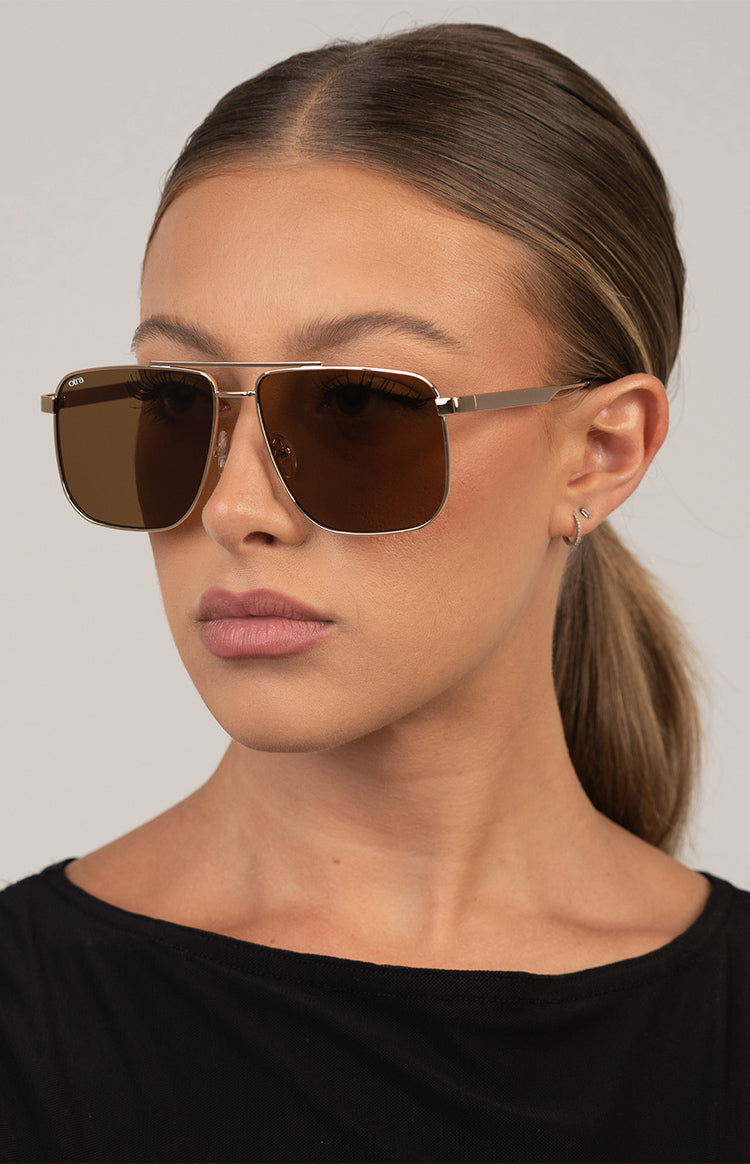Otra Eyewear Sorrento Brown/Gold Aviator Sunglasses Image
