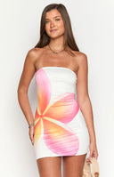 lee white roma print strapless mini dress Lee White Roma Print Strapless Mini Dress