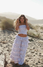 Paisley White Floral Ruffle Maxi Skirt