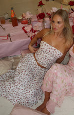 Paisley White Floral Ruffle Maxi Skirt