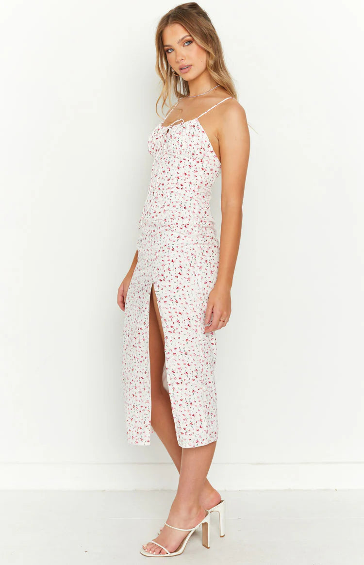 Paloma White Floral Midi Dress - US 18