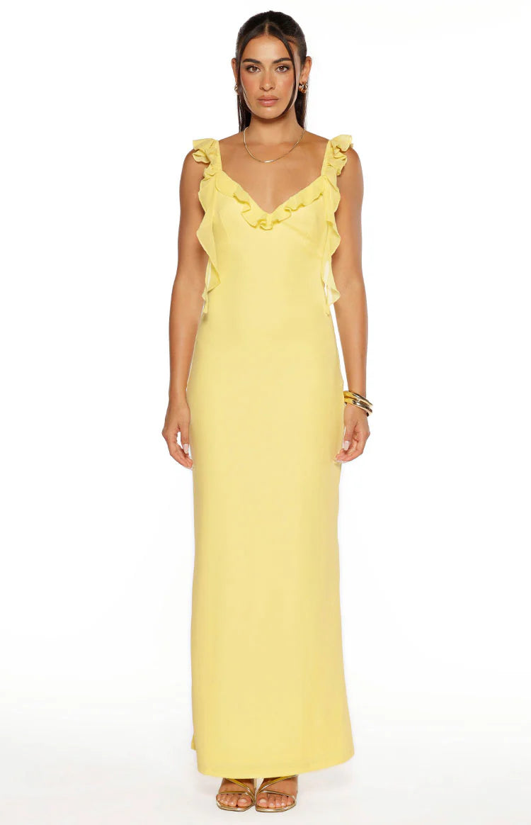 Paolma Yellow Ruffle Formal Maxi Dress - US 12 Paolma Yellow Ruffle Formal Maxi Dress - US 12