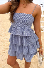 Paolo Navy Gingham Ruffle Mini Dress Image