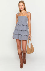 Paolo Navy Gingham Ruffle Mini Dress Image