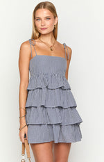 Paolo Navy Gingham Ruffle Mini Dress Image