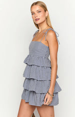 Paolo Navy Gingham Ruffle Mini Dress