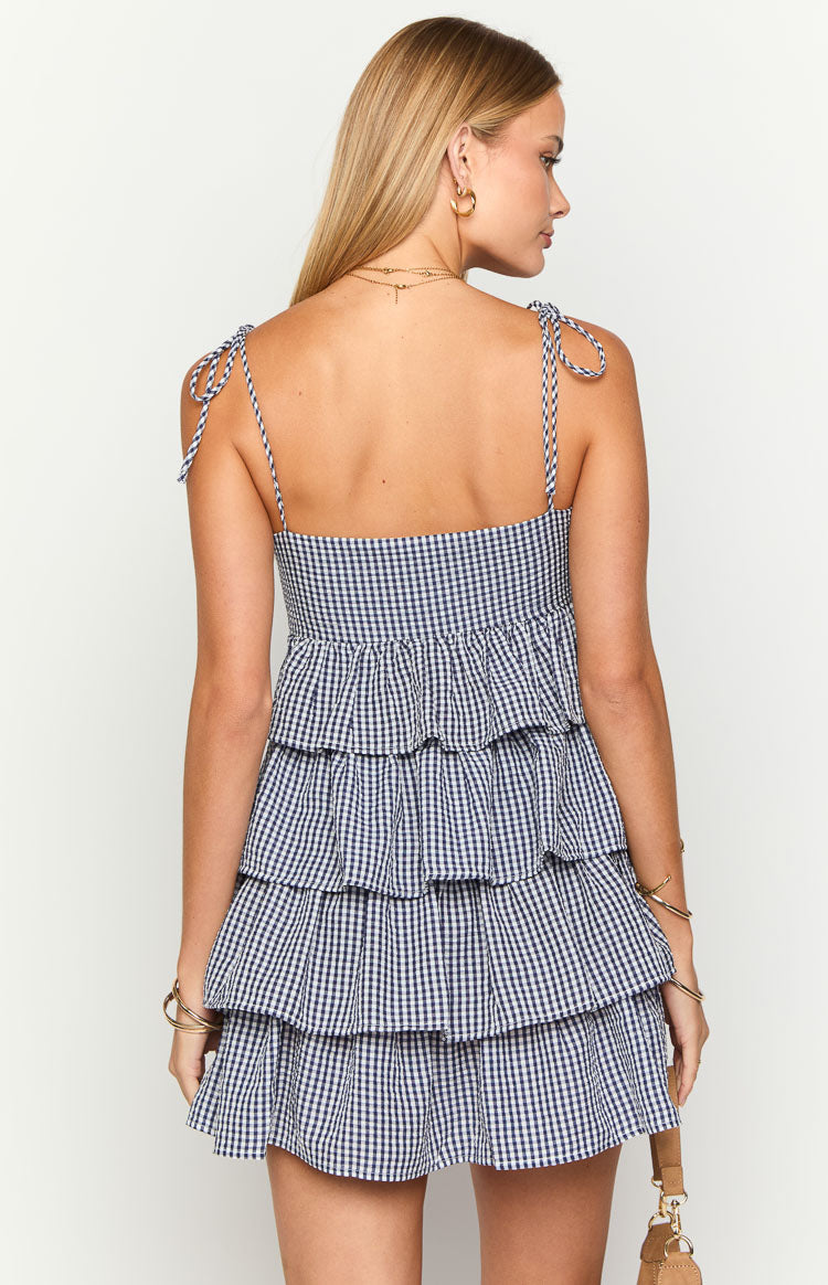 Paolo Navy Gingham Ruffle Mini Dress | Beginning Boutique US