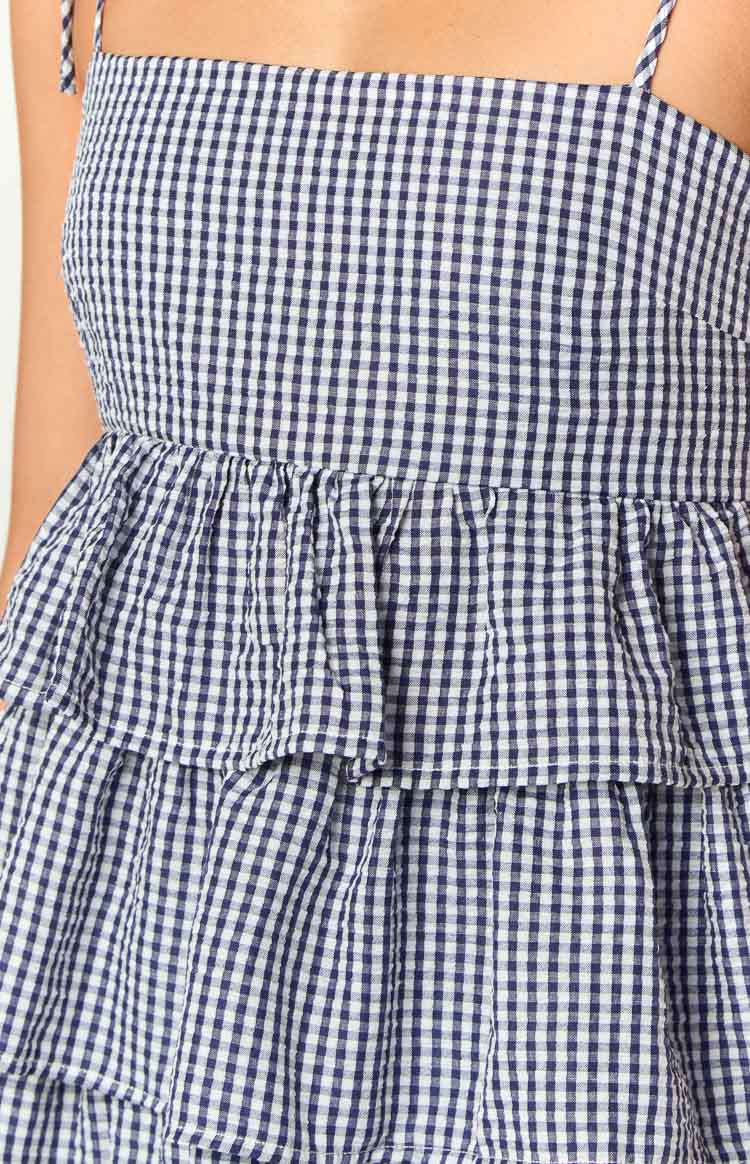 Paolo Navy Gingham Ruffle Mini Dress Image
