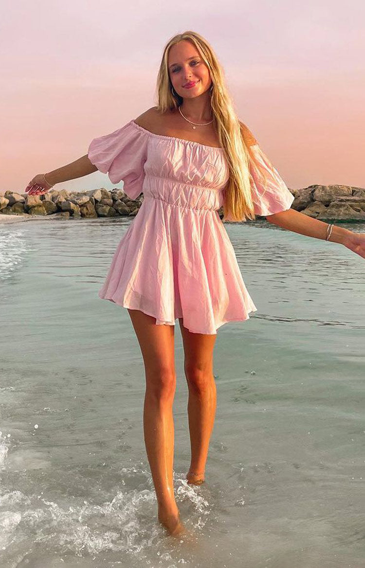 Paradise Puff Sleeve Dress Pink