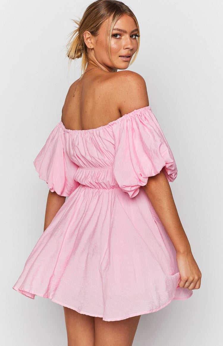 Paradise Puff Sleeve Dress Pink – Beginning Boutique US
