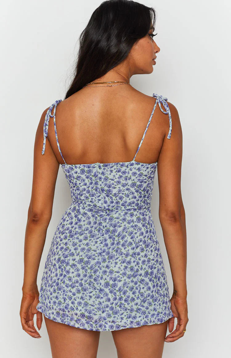 penny lane blue floral print mini dress Penny Lane Blue Floral Mini Dress - US 4