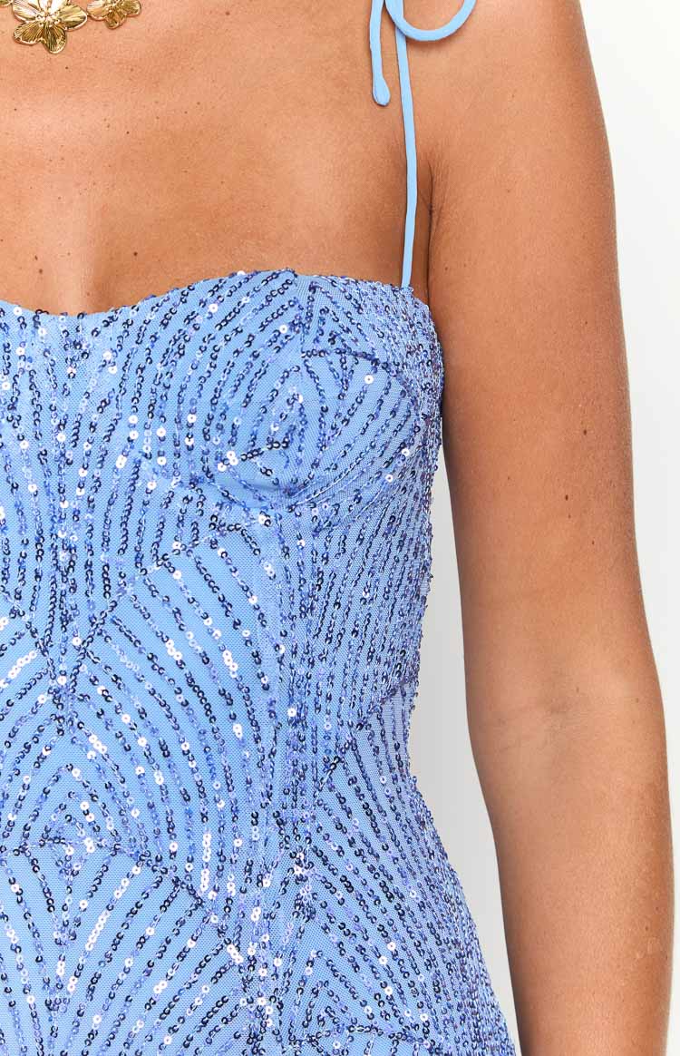 Penny Lane Light Blue Sequin Mini Dress - US 4 | Beginning Boutique Exclusive Penny Lane Light Blue Sequin Mini Dress - US 4 | Beginning Boutique Exclusive