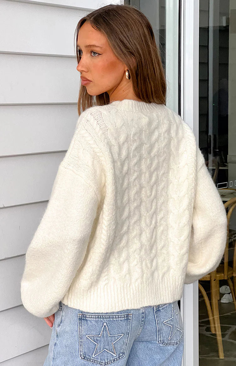 Percy Cream Cable Knit Cardigan | Beginning Boutique US