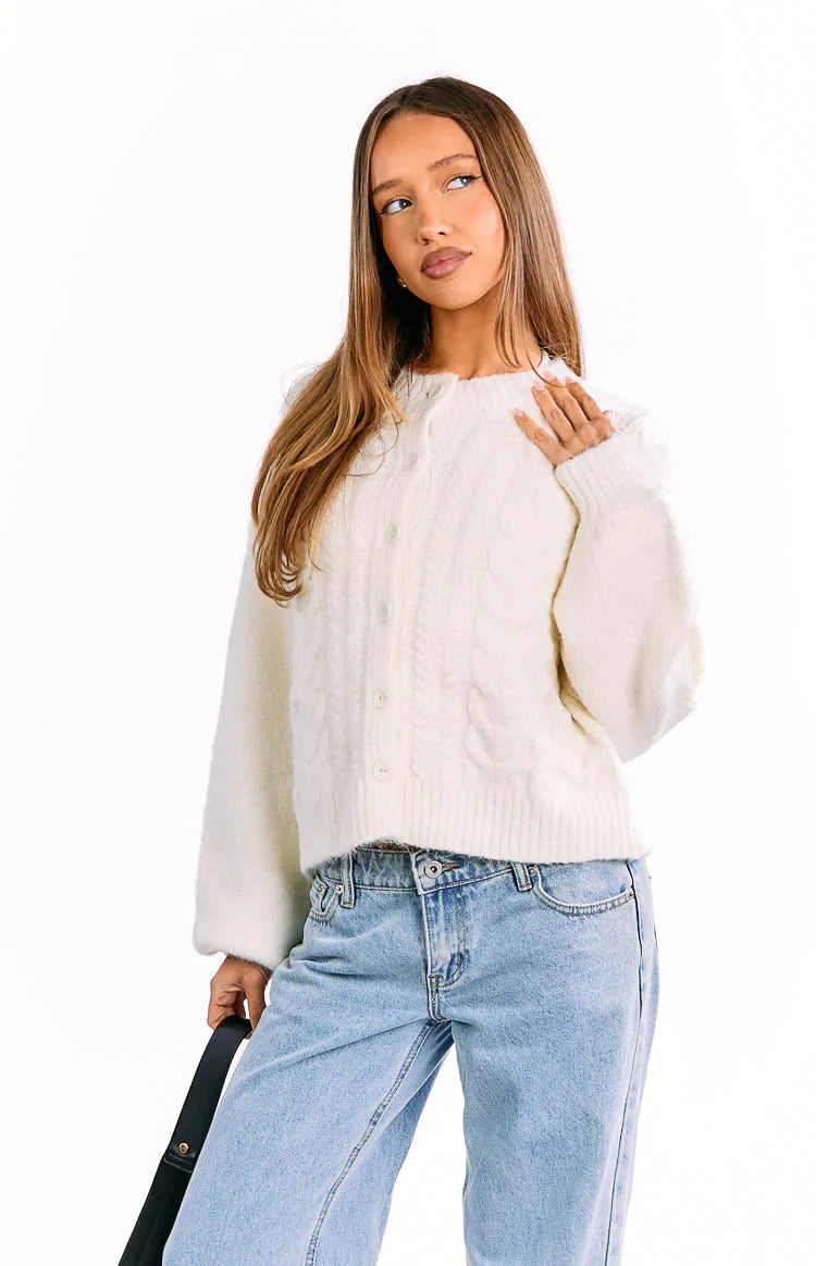 Percy Cream Cable Knit Cardigan Image