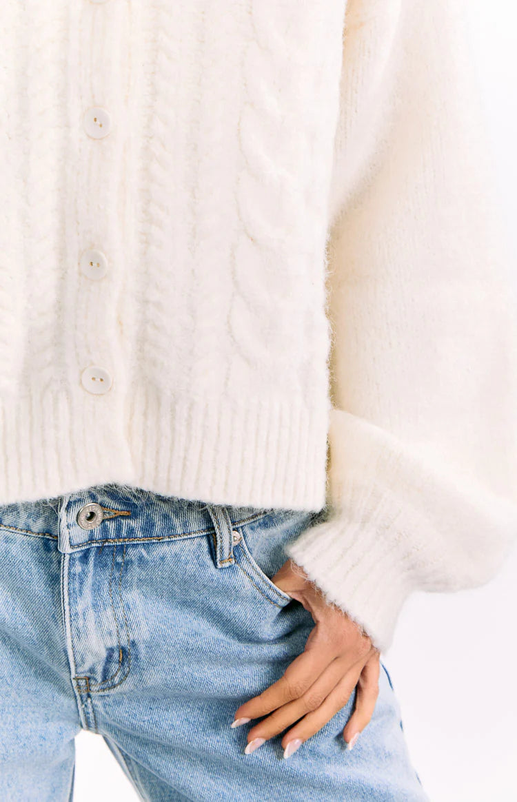 Percy Cream Cable Knit Cardigan | Beginning Boutique US