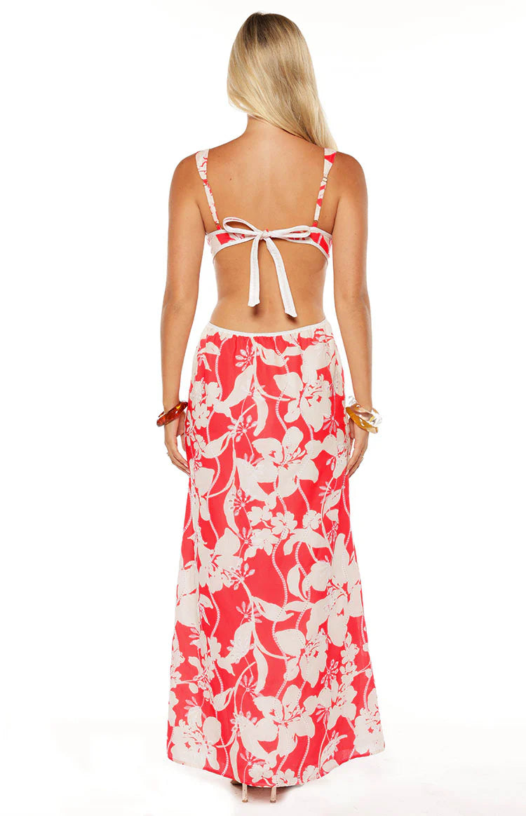 Perez Red Floral Cut Out Maxi Dress