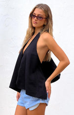 Petie Black Linen Blend Top Image