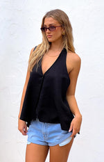 Petie Black Linen Blend Top Image