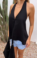 Petie Black Linen Blend Top Image