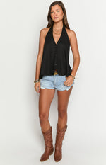 Petie Black Linen Blend Top Image