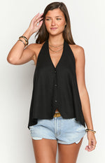 Petie Black Linen Blend Top Image