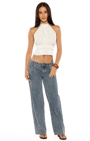 Peyton White Ruched Halter Neck Top