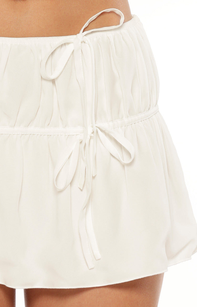Peyton White Ruched Mini Skirt Image