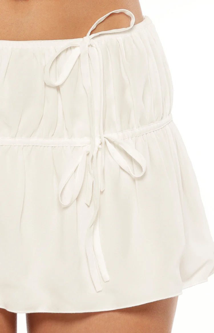 Peyton White Ruched Mini Skirt