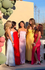Pink Bloom Satin Strapless Maxi Dress