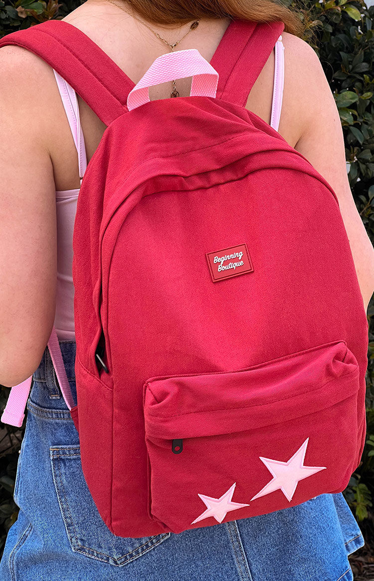 Pink Star Burgundy Backpack