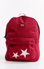 black leather backpack with pink white and burgundy stripes Pink Star Burgundy Backpack - One Size