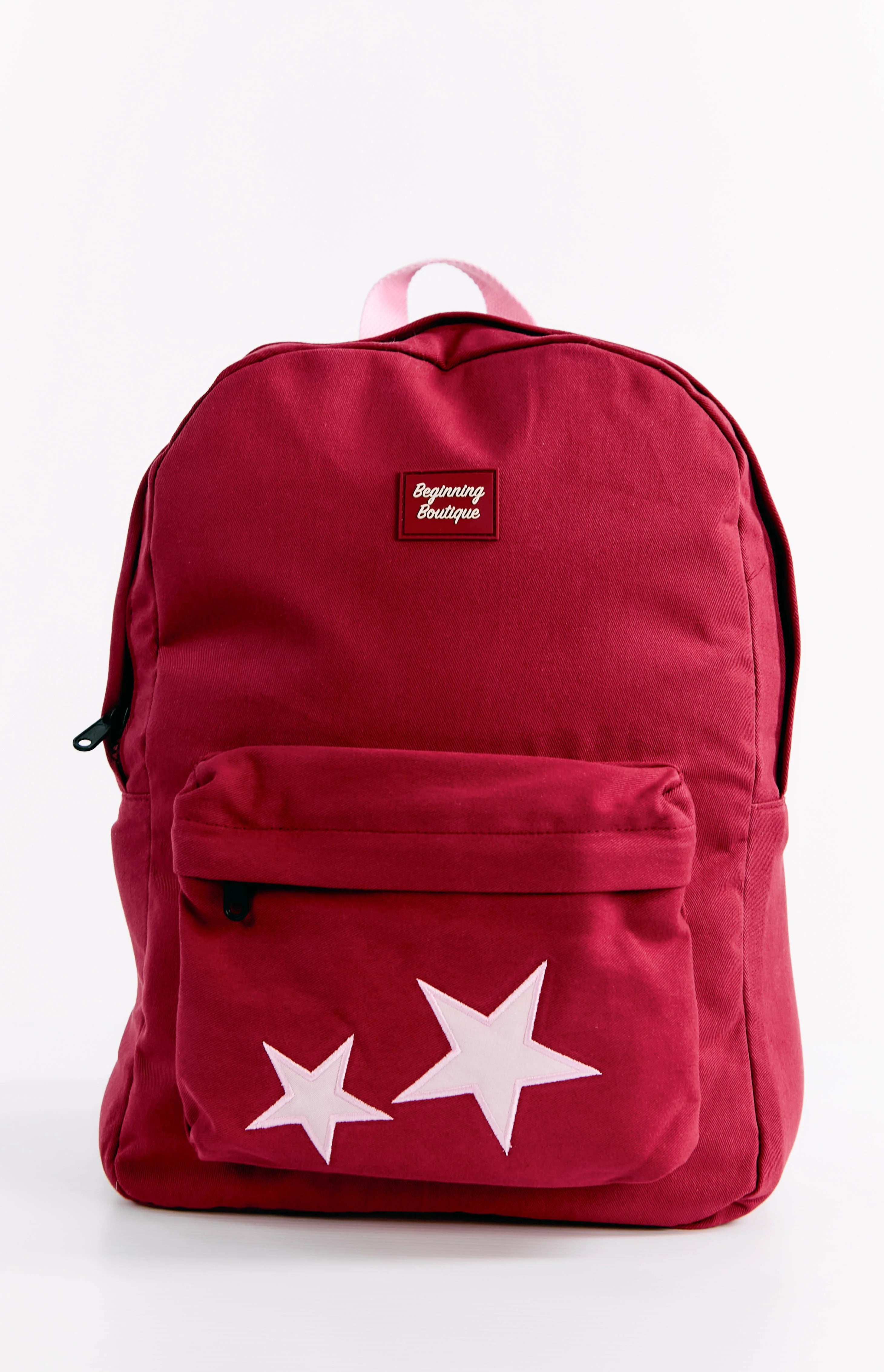 Pink Star Burgundy Backpack
