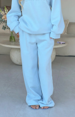 Beginning Boutique Pip Blue Mid Rise Slouch Fit Trackpants light blue soft fleece wide leg trackpants
