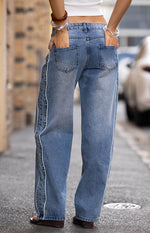 Posey Mid Wash Contrast Seam Wide Leg Jeans Image