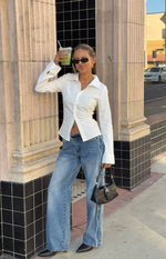 Posey Mid Wash Contrast Seam Wide Leg Jeans Image