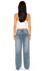 Posey Mid Wash Contrast Seam Wide Leg Jeans Image