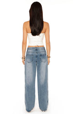 Posey Mid Wash Contrast Seam Wide Leg Jeans